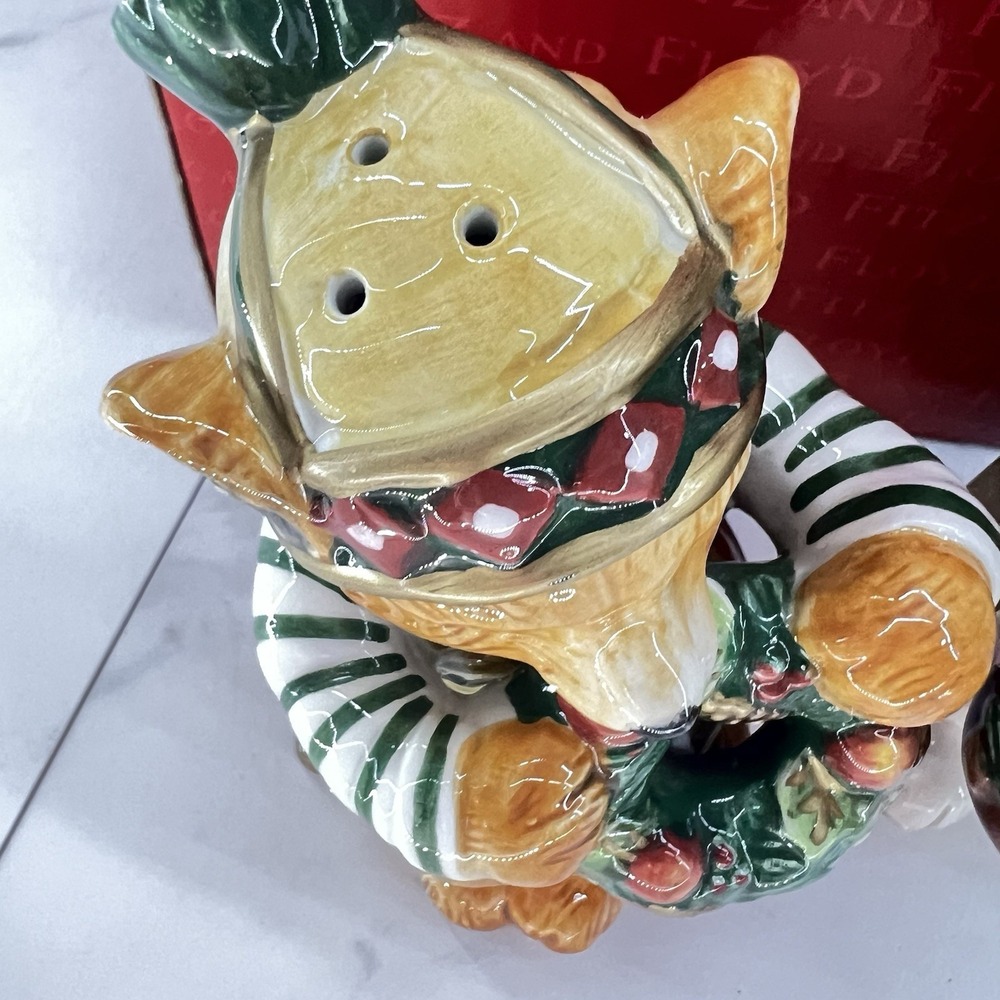 Vtg Fitz & Floyd Salt Pepper Shaker Christmas Lodge Bear Bunny Large 2001 W/ Box - Picture 4 of 10